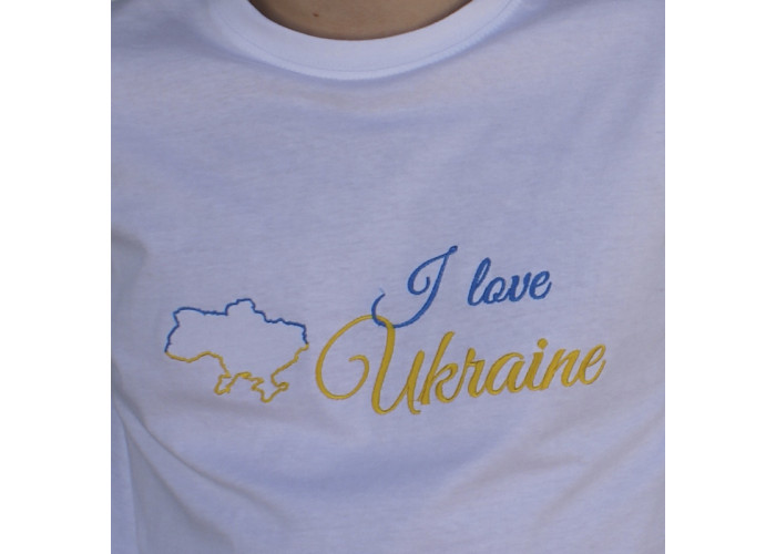 Футболка біла з вишивкою I love Ukraine