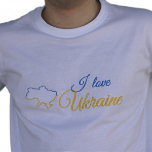 Футболка біла з вишивкою I love Ukraine